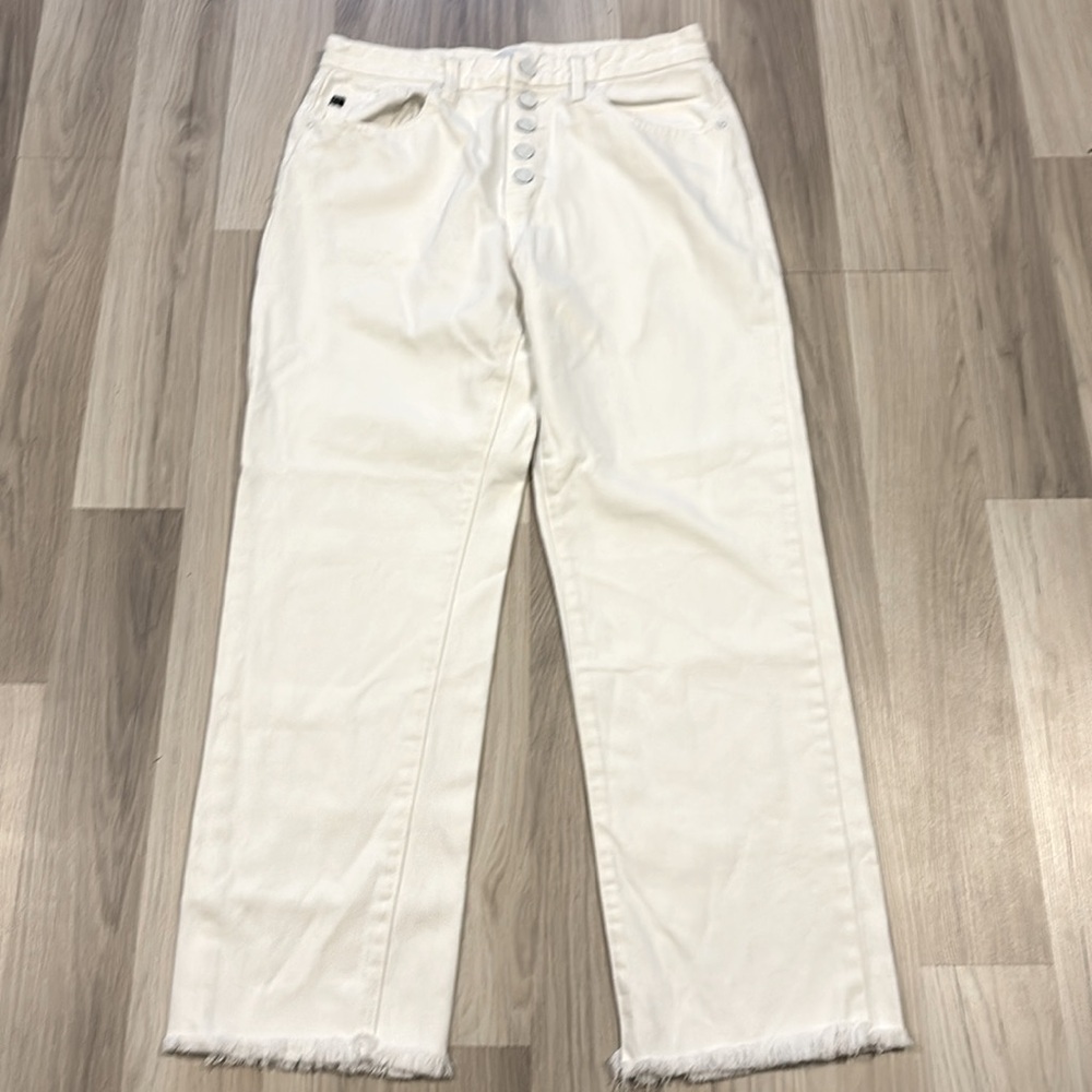 KanCan White Button Fly Fringe Women's Straight Leg Jeans Size 27 - Picture 2 of 15